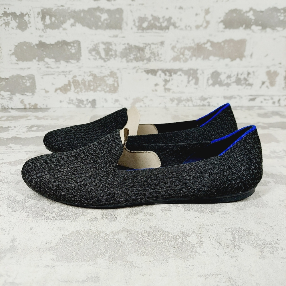New Rothy's The Flat Black Knit Round Toe Slip On Loafers K715